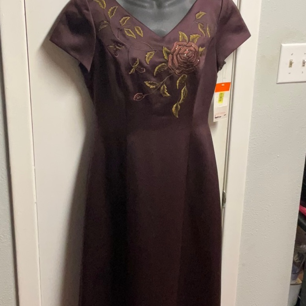 Dark wine with rose embroidery long dress
